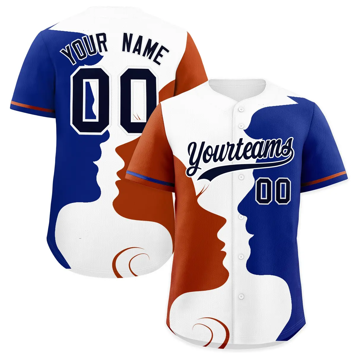 Royal Dark Orange White Couple Silhouettes Valentine's Baseball Jersey