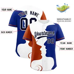 Royal Dark Orange White Couple Silhouettes Valentine's Baseball Jersey 3