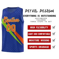Royal Diagonal Pinstripe Color Block Basketball Jersey 2
