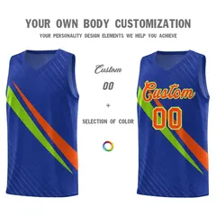 Royal Diagonal Pinstripe Color Block Basketball Jersey 3