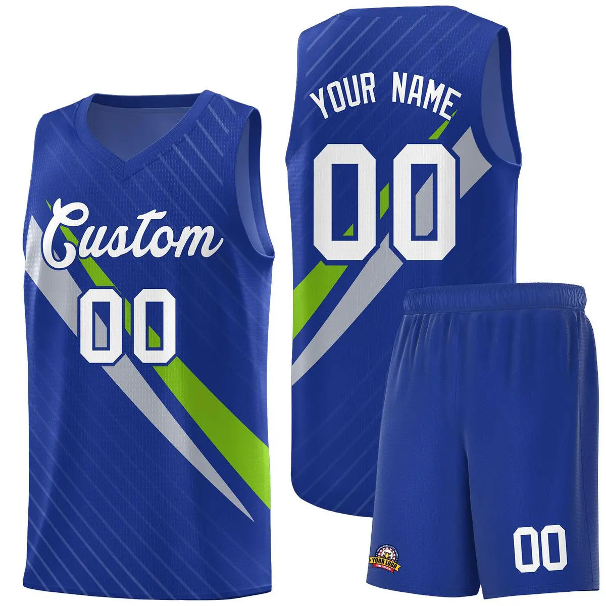 Royal Diagonal Pinstripe Color Block Basketball Jersey