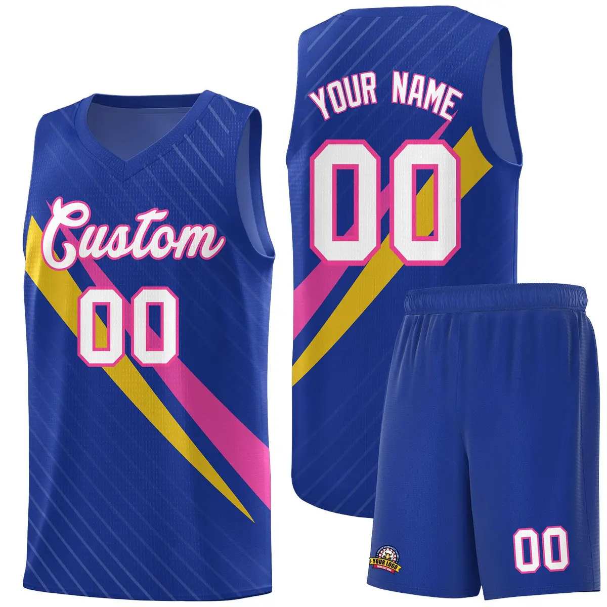 Royal Diagonal Pinstripe Color Block Basketball Jersey