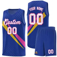 Royal Diagonal Pinstripe Color Block Basketball Jersey 1