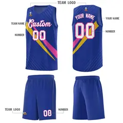 Royal Diagonal Pinstripe Color Block Basketball Jersey 5