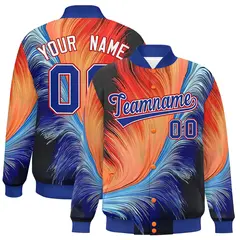 Royal Feather Fluid Pattern Full-Snap Varsity Letterman Jacket