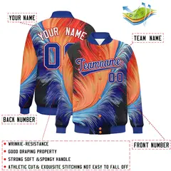 Royal Feather Fluid Pattern Full-Snap Varsity Letterman Jacket 2