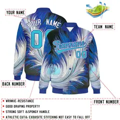 Royal Feather Fluid Pattern Full-Snap Varsity Letterman Jacket 2