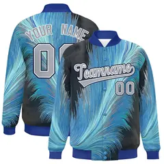 Royal Feather Fluid Pattern Full-Snap Varsity Letterman Jacket