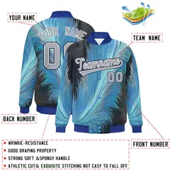 Royal Feather Fluid Pattern Full-Snap Varsity Letterman Jacket 2