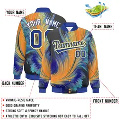 Royal Feather Fluid Pattern Full-Snap Varsity Letterman Jacket 2