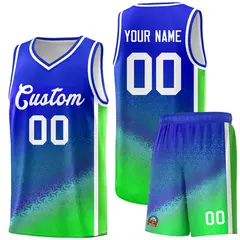 Royal Fluorescent Green Gradient Irregular Shapes Basketball Jersey
