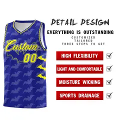Royal Fluorescent Yellow Bat Pattern Halloween Basketball Jersey 2