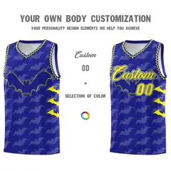 Royal Fluorescent Yellow Bat Pattern Halloween Basketball Jersey 3