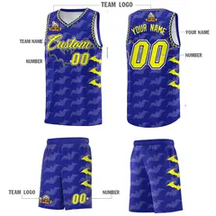Royal Fluorescent Yellow Bat Pattern Halloween Basketball Jersey 5