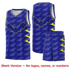 Royal Fluorescent Yellow Bat Pattern Halloween Basketball Jersey 7