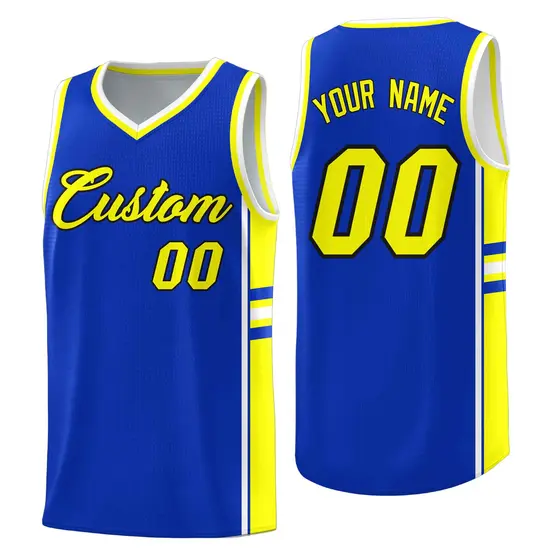 Royal Fluorescent Yellow Color Block Varsity Basketball Jersey