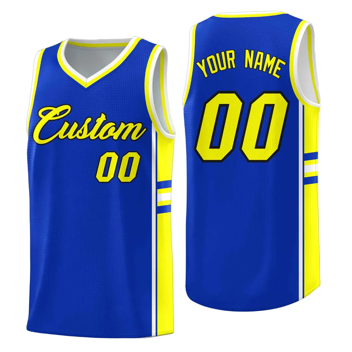 Royal Fluorescent Yellow Color Block Varsity Basketball Jersey