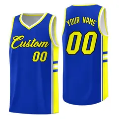Royal Fluorescent Yellow Color Block Varsity Basketball Jersey 1