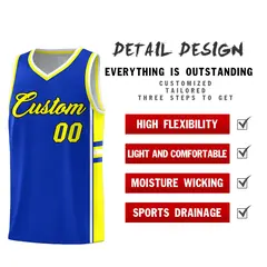 Royal Fluorescent Yellow Color Block Varsity Basketball Jersey 2