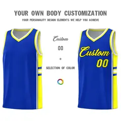 Royal Fluorescent Yellow Color Block Varsity Basketball Jersey 3