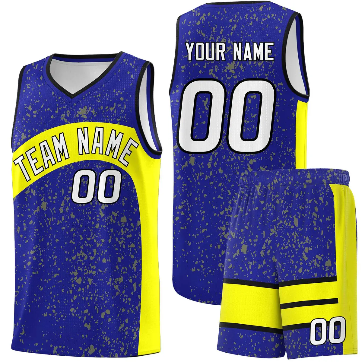 Royal Fluorescent Yellow Irregular Dot Graffiti Basketball Jersey