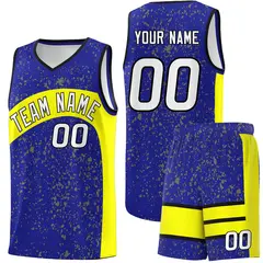 Royal Fluorescent Yellow Irregular Dot Graffiti Basketball Jersey 1