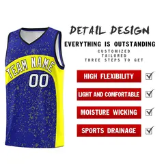 Royal Fluorescent Yellow Irregular Dot Graffiti Basketball Jersey 2
