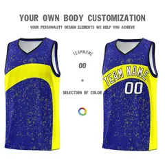 Royal Fluorescent Yellow Irregular Dot Graffiti Basketball Jersey 3
