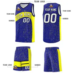 Royal Fluorescent Yellow Irregular Dot Graffiti Basketball Jersey 5