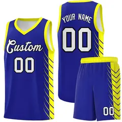 Royal Fluorescent Yellow Side Symmetrical Line Pattern Basketball Jersey 1