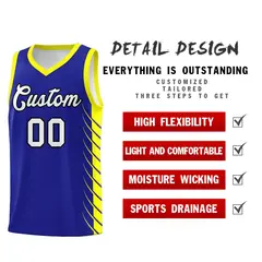 Royal Fluorescent Yellow Side Symmetrical Line Pattern Basketball Jersey 2