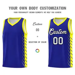Royal Fluorescent Yellow Side Symmetrical Line Pattern Basketball Jersey 3