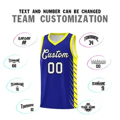Royal Fluorescent Yellow Side Symmetrical Line Pattern Basketball Jersey 4