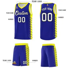 Royal Fluorescent Yellow Side Symmetrical Line Pattern Basketball Jersey 5