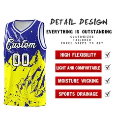 Royal Fluorescent Yellow Snow Mountain Beast Pattern Basketball Jersey 2