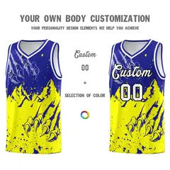 Royal Fluorescent Yellow Snow Mountain Beast Pattern Basketball Jersey 3