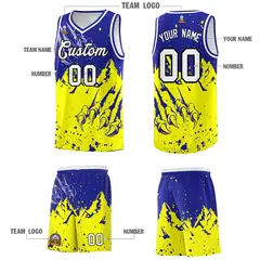 Royal Fluorescent Yellow Snow Mountain Beast Pattern Basketball Jersey 5