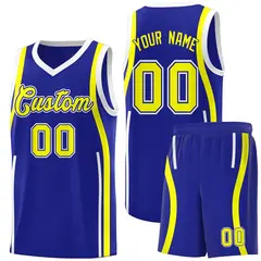 Royal Fluorescent Yellow White Ribbon Pattern Basketball Kit 1