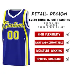 Royal Fluorescent Yellow White Ribbon Pattern Basketball Kit 2