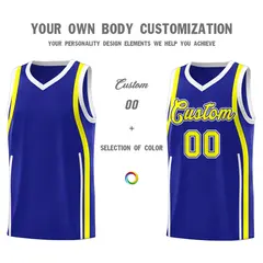 Royal Fluorescent Yellow White Ribbon Pattern Basketball Kit 3