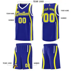 Royal Fluorescent Yellow White Ribbon Pattern Basketball Kit 5