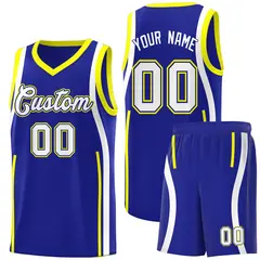 Royal Fluorescent Yellow White Ribbon Pattern Basketball Kit 1