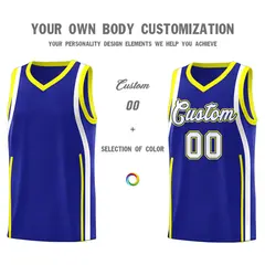 Royal Fluorescent Yellow White Ribbon Pattern Basketball Kit 3