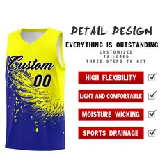 Royal Fluorescent Yellow Wing Pattern Basketball Jersey 2