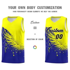 Royal Fluorescent Yellow Wing Pattern Basketball Jersey 3