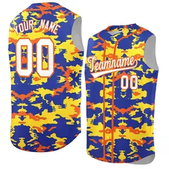 Royal Gold and Orange Camo Sleeveless Baseball Jersey 1