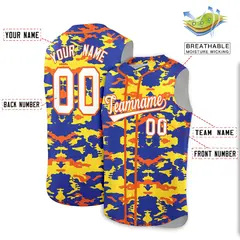 Royal Gold and Orange Camo Sleeveless Baseball Jersey 2