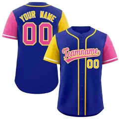 Royal Gold and Pink Raglan Sleeves Baseball Jersey