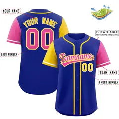 Royal Gold and Pink Raglan Sleeves Baseball Jersey 2