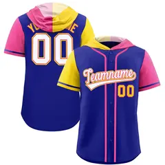 Royal Gold and Pink Split Raglan Baseball Hoodie Jersey 1